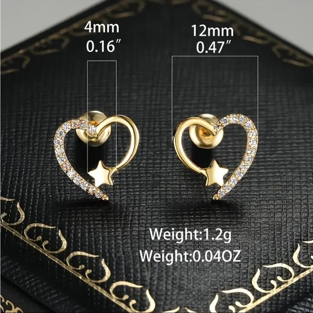 14K Gold Filled Heart Star CZ Earrings - Picture 3 of 4